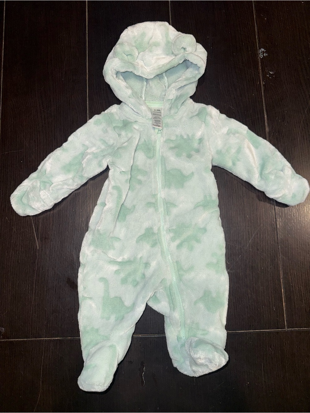 George Mint Green Dino Hooded Footed One-Piece
